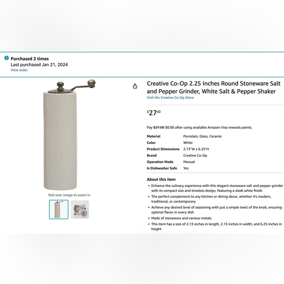 NEW Creative Co-op ceramic & brass pepper grinder - Picture 2 of 6